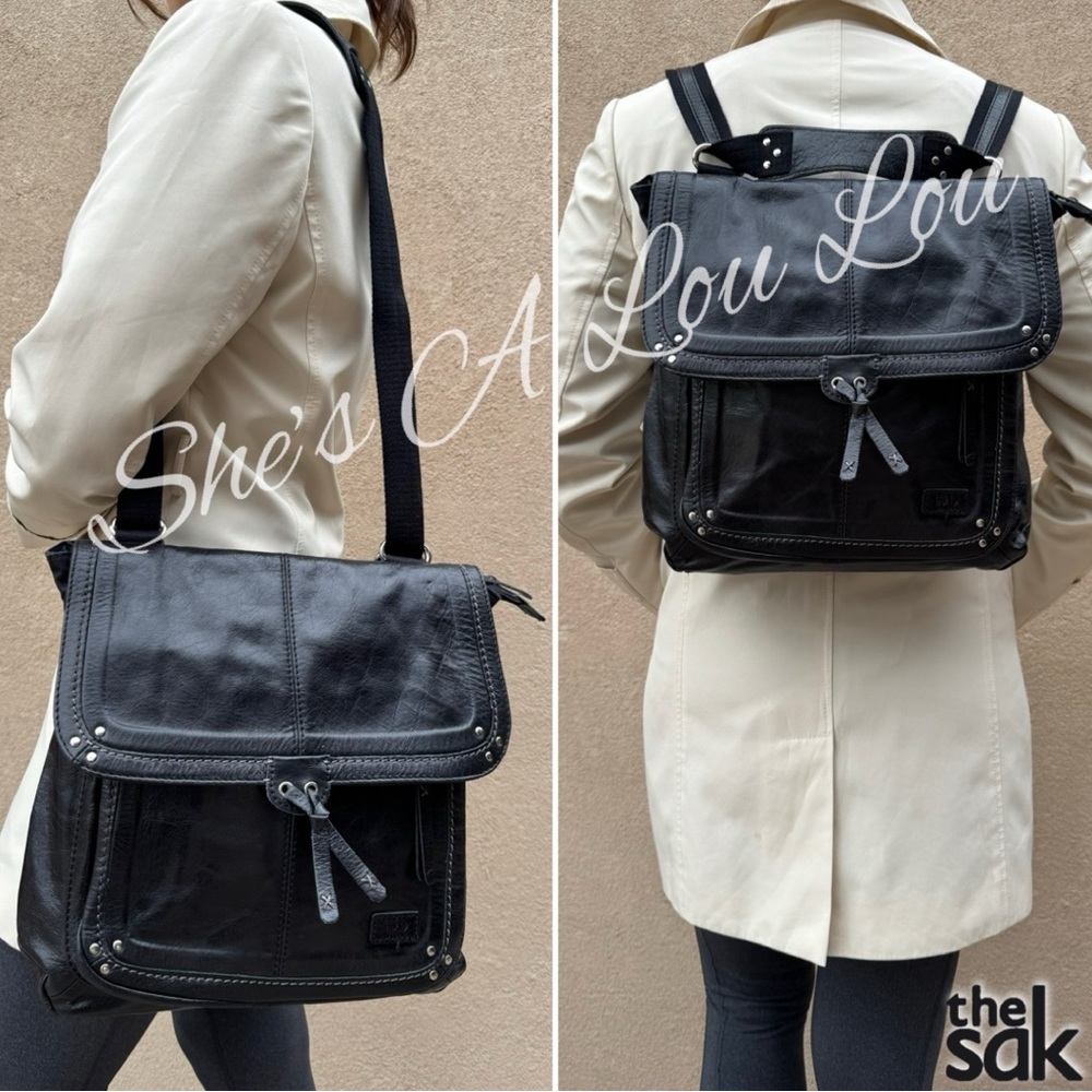The Sak Ventura Genuine Leather Convertible Backpack Bag in Shinny Black
